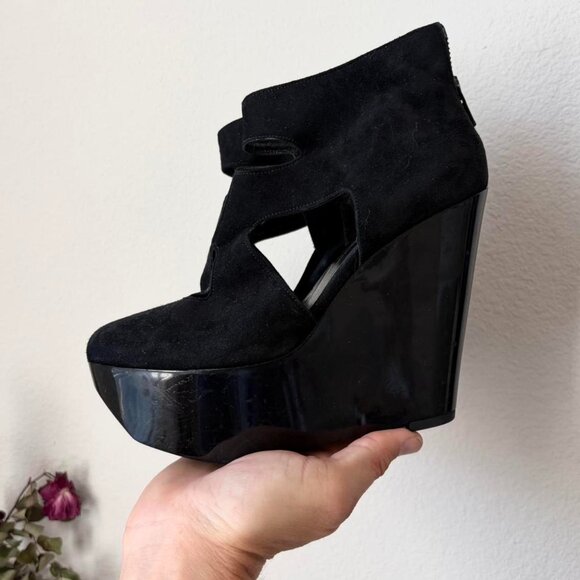 Clergerie Paris Made in France Black Platform Wedges Heels Women's 5 - Picture 1 of 7